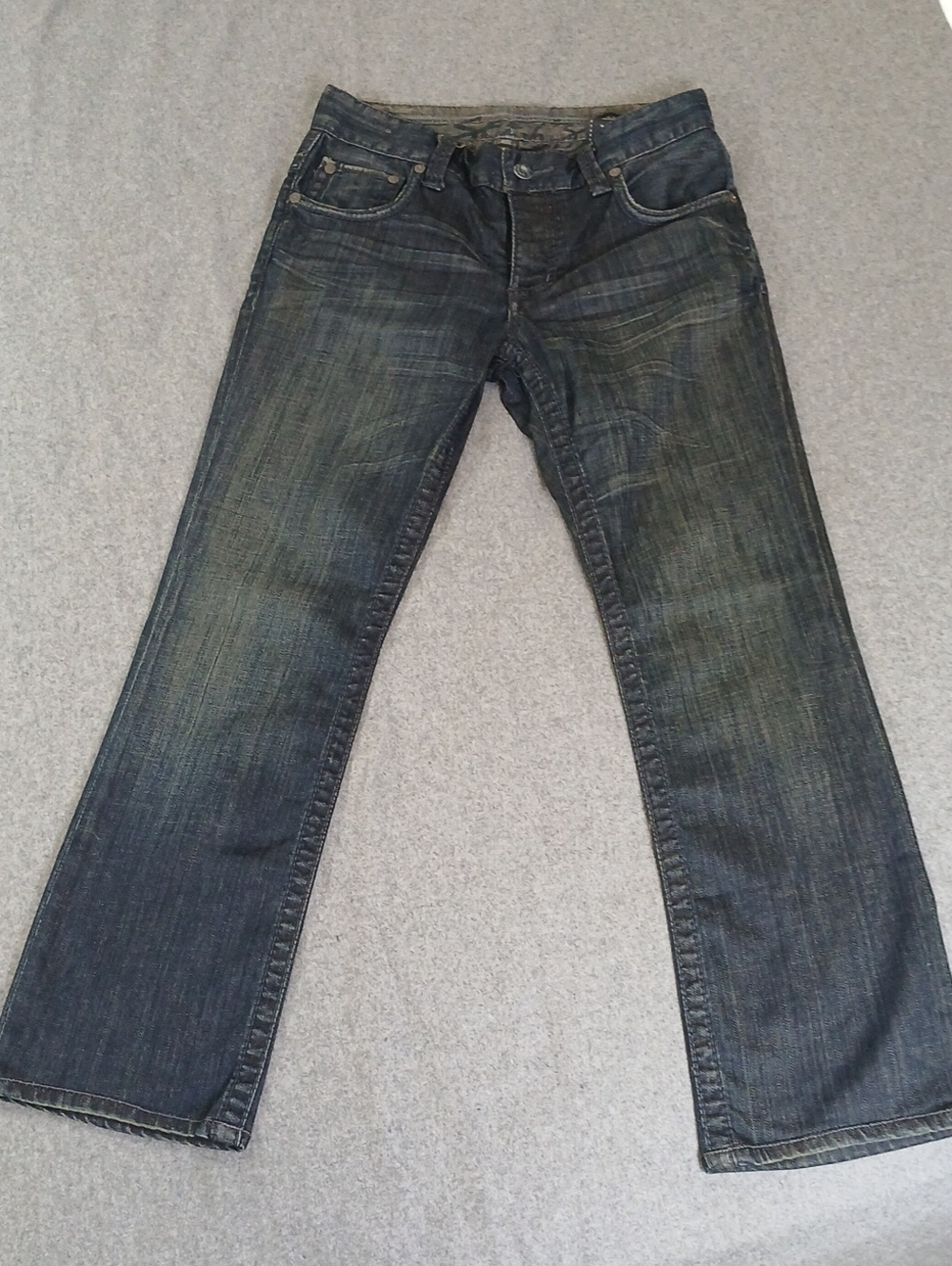 Stitch's Men's Bootcut Denim Jeans in Washed Dark Blue 31x29.5